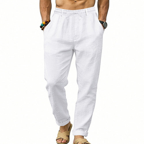 Herren nan luftige Leinen-Relaxhose mit elastischem Komfortbund und geradem Bein Drune