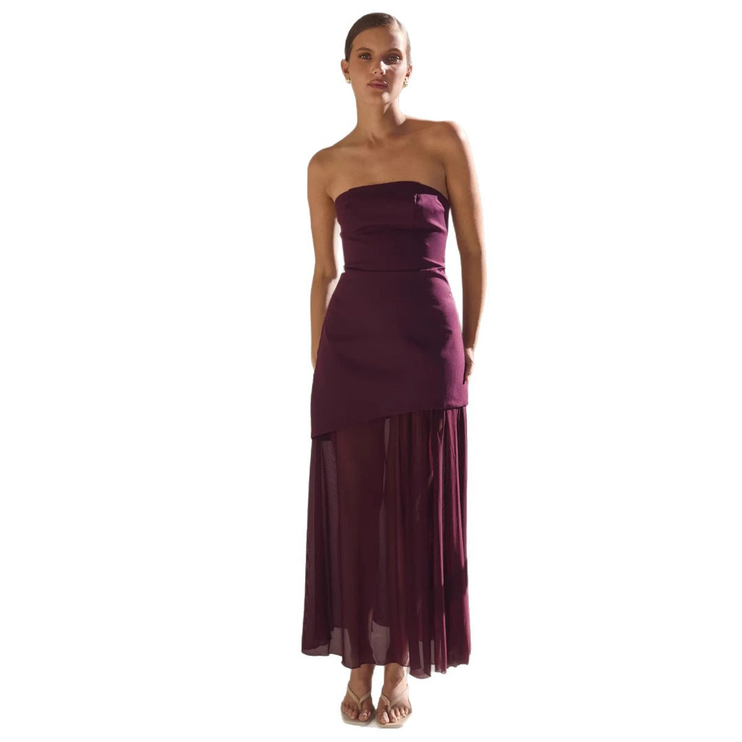 Damen Elegantes Bandeau-Maxi-Kleid mit fließendem Chiffon-Rock und figurbetontem Oberteil Drune