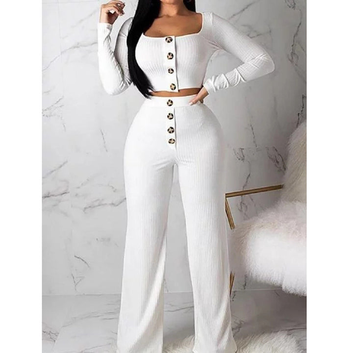 Damen Strick Set mit Knopfdetail Drune