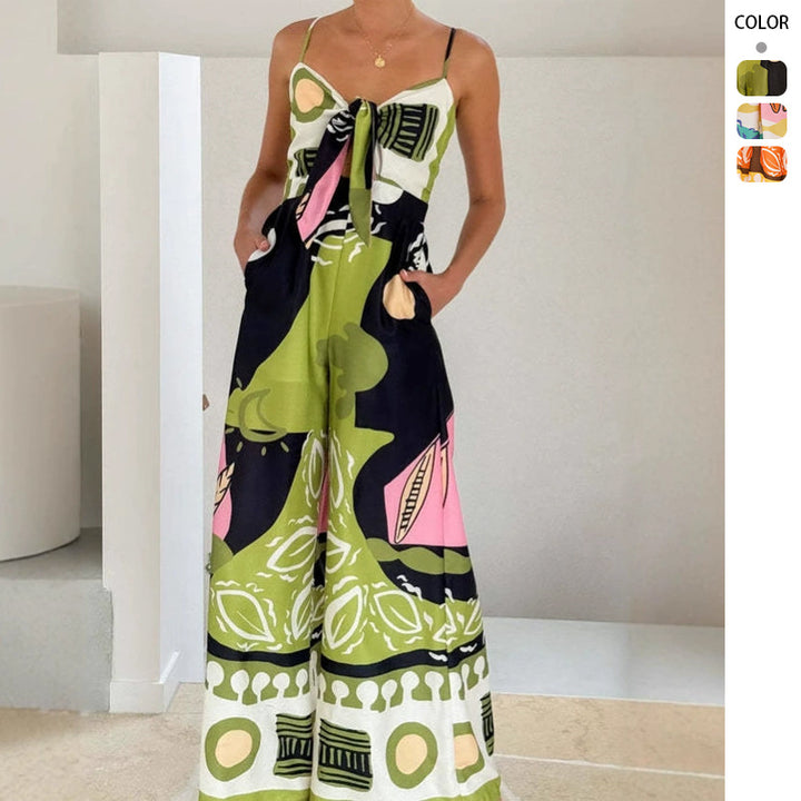 Damen Schicke Jumpsuit im modernen Design mit verstellbaren Trägern und kreativem Muster Drune
