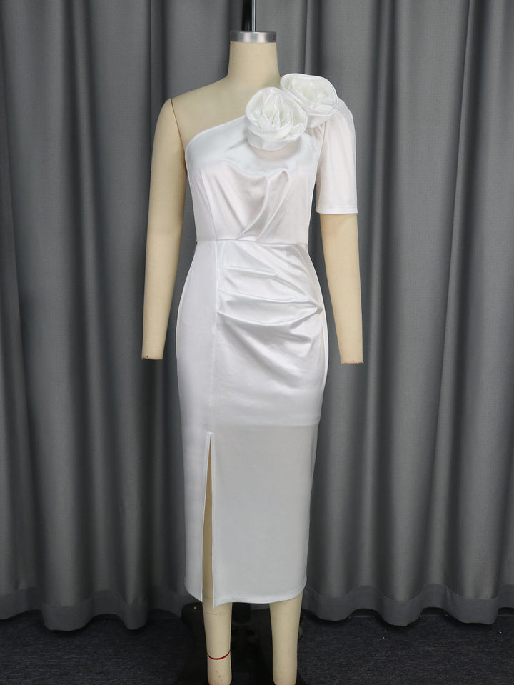 Damen Elegantes One-Shoulder Abendkleid mit zarten Blütenakzenten Drune