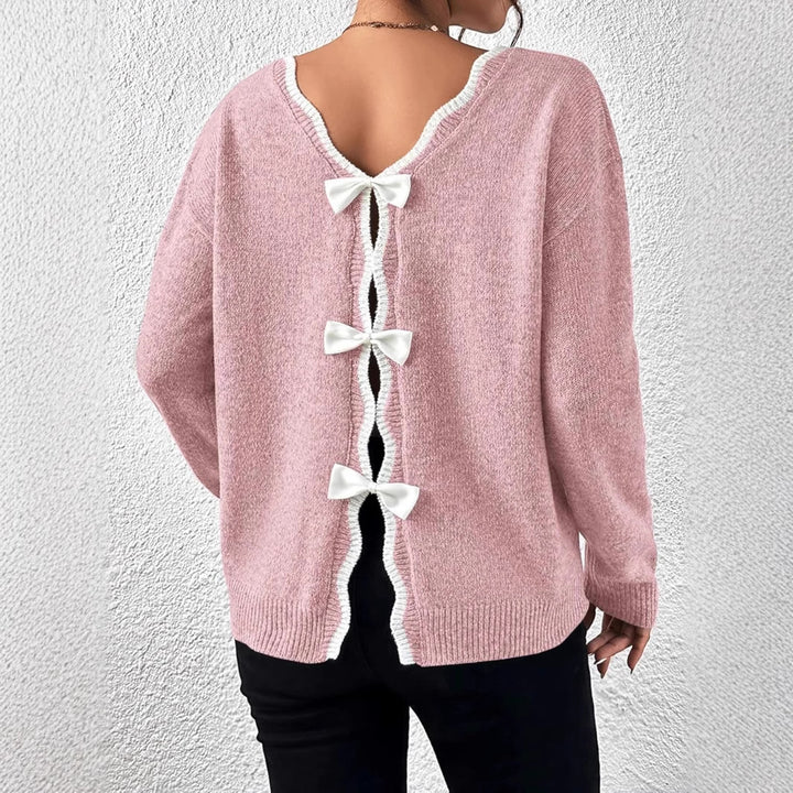 Damen gemütlicher Strickpullover mit dekorativen Schleifen Drune