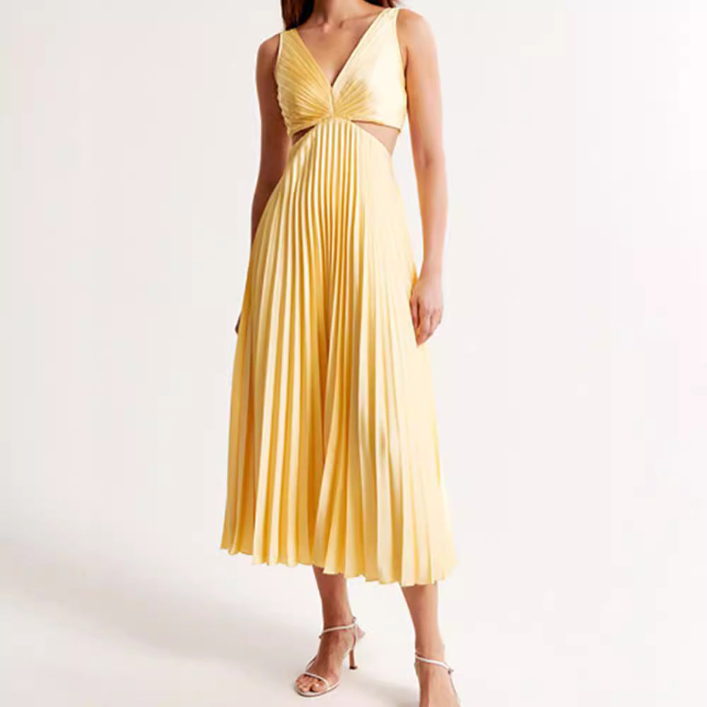 Damen Maxikleid mit plissiertem Design und kunstvollen Cut-Out-Details Drune