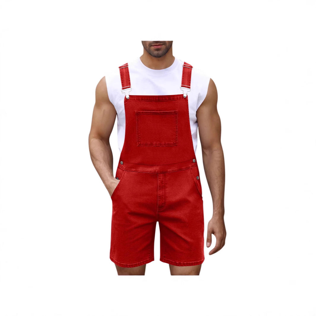 Herren Denim-Latzshorts mit modernen Taschen und verstellbaren Trägern Drune