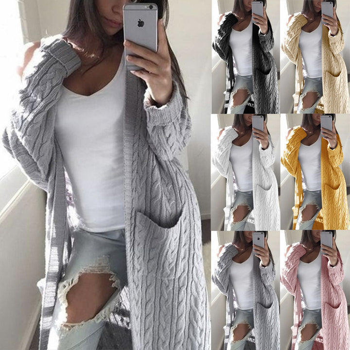 Damen Strickmantel mit Kabelmuster und praktischen Taschen Drune