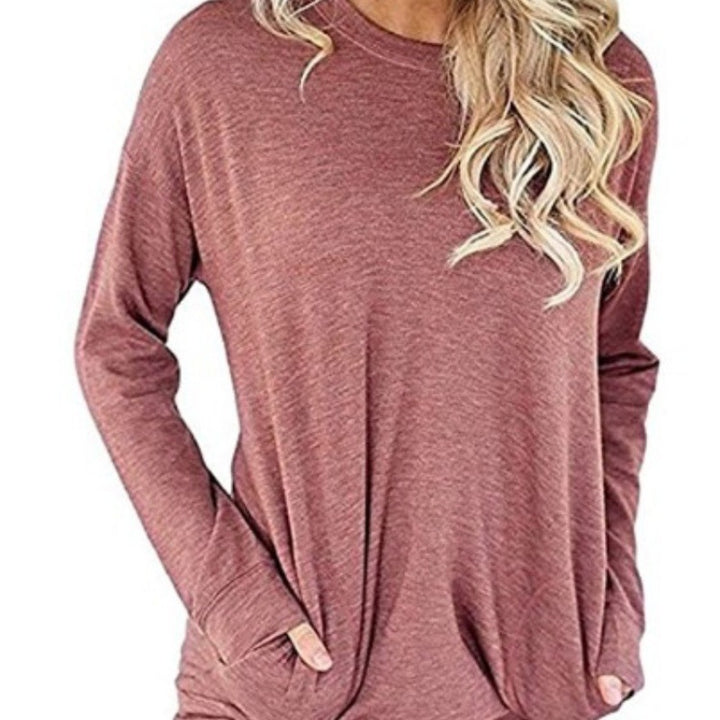 Damen Lässiger Longsleeve Pullover mit praktischen Taschen und Rundhalsausschnitt Drune