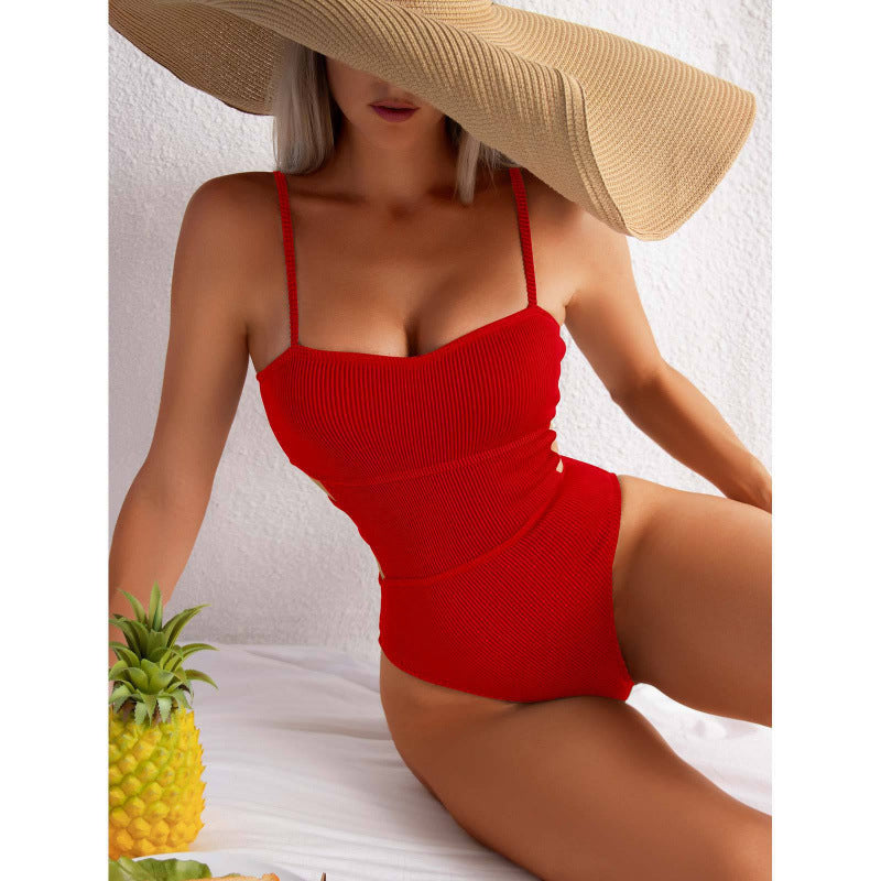 Damen Einteiler Badeanzug mit elegantem Rippendesign und figurschmeichelnder Silhouette Drune