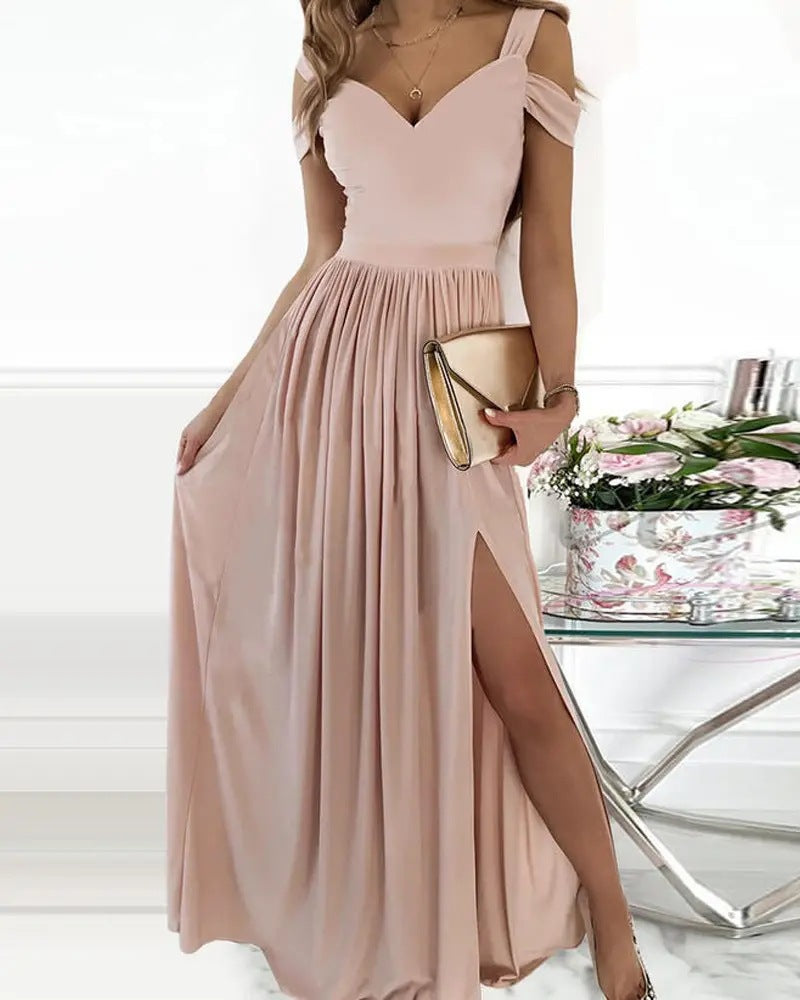 Drune | Boho Spaghettiträger Langes Fließendes Kleid Mit Schlitz