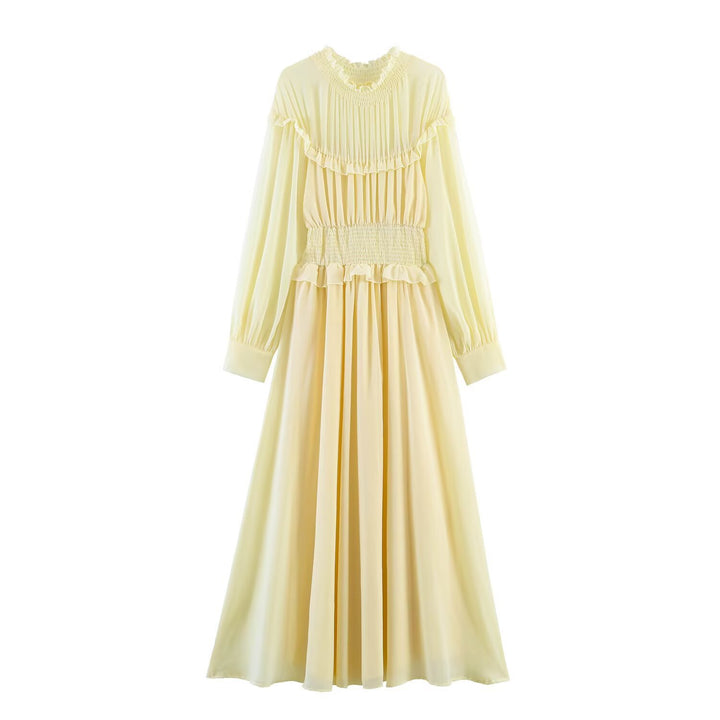 Damen Maxikleid mit voluminösen Rüschendetails und schmalem Gürtel Drune