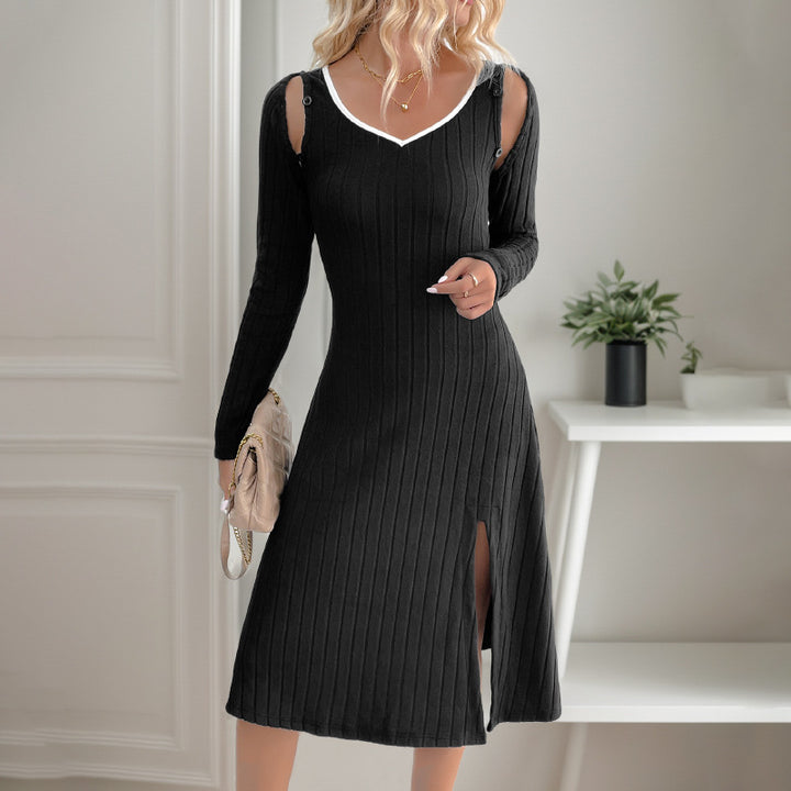 Damen ärmelloses Midi-Kleid mit feinen Rippstrukturen und elegantem Schlitz Drune