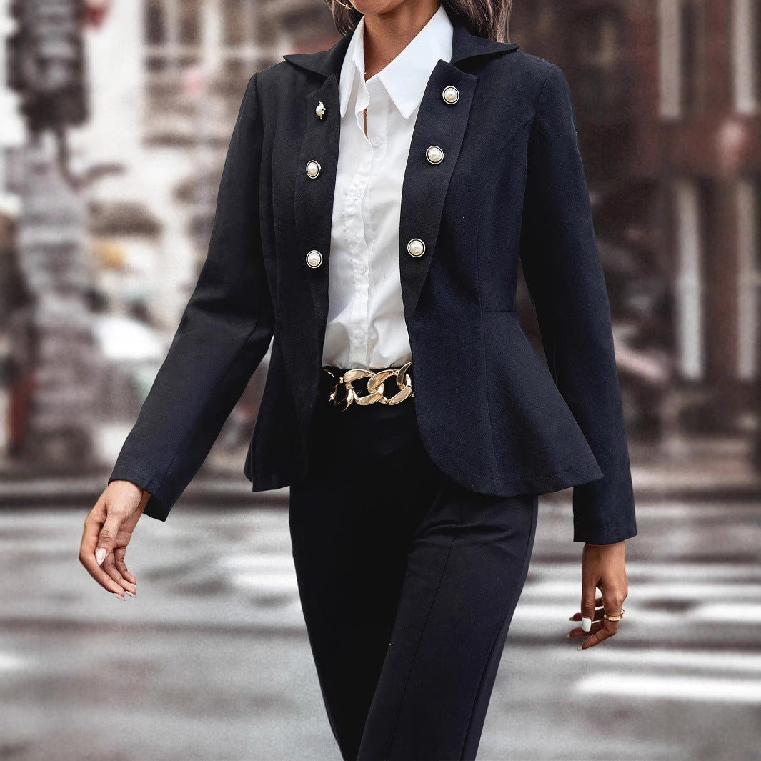 Damen elegante Bikerjacke mit Knöpfen und taillierter Silhouette Drune
