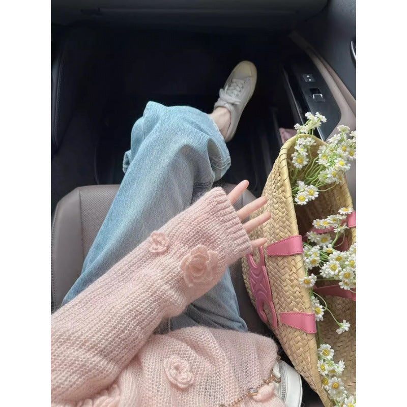 Damen Pullover mit dekorativen Blumenapplikationen Drune