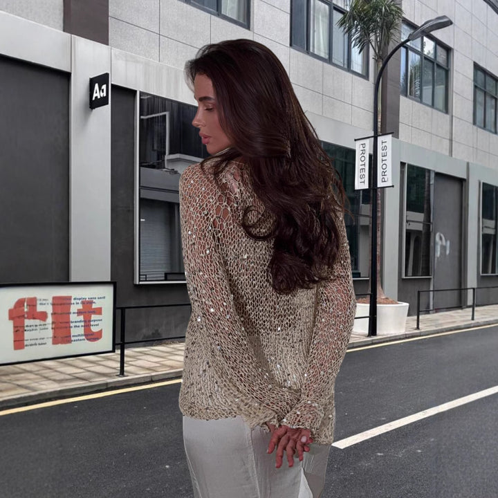 Damen luftiges Strickoberteil mit funkelnden Details und weitem Schnitt Drune
