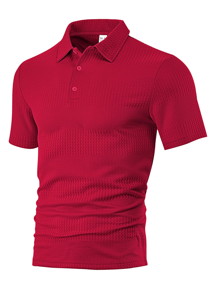 Herren nan körperbetontes Kurzarm-Polo aus elastischem Jacquardstrick mit Hemdkragen Drune