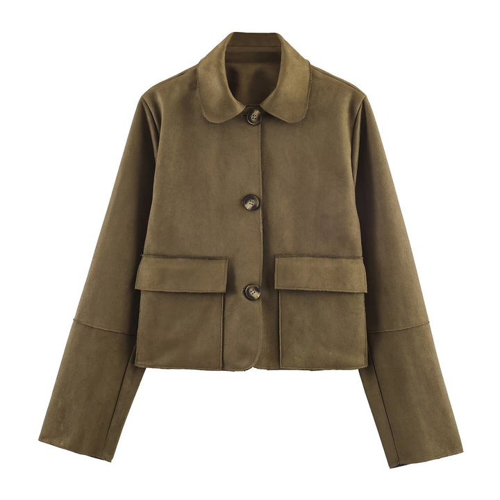 Damen modische Kurzjacke mit praktischen Taschen und dezentem Kragen Drune