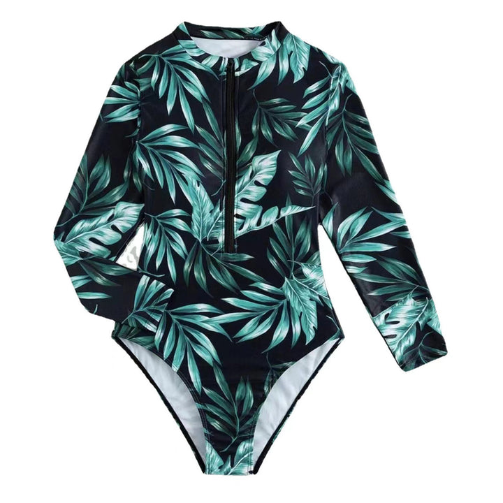 Damen Langarm-Badeanzug mit Floralprint und hochabschließendem Zip Drune