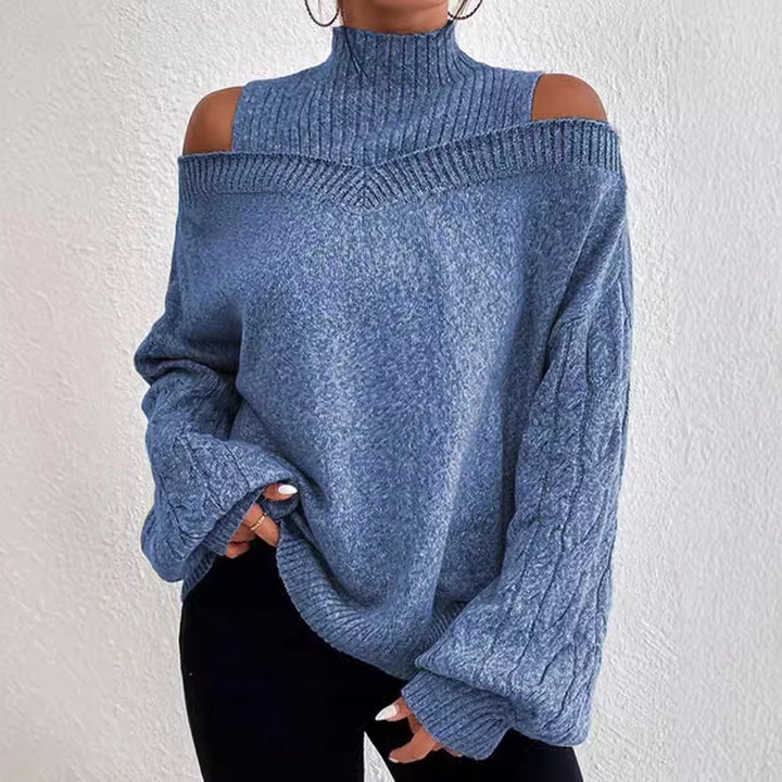 Damen Strickpullover mit lässigem Off-Shoulder Design und hohem Kragen Drune