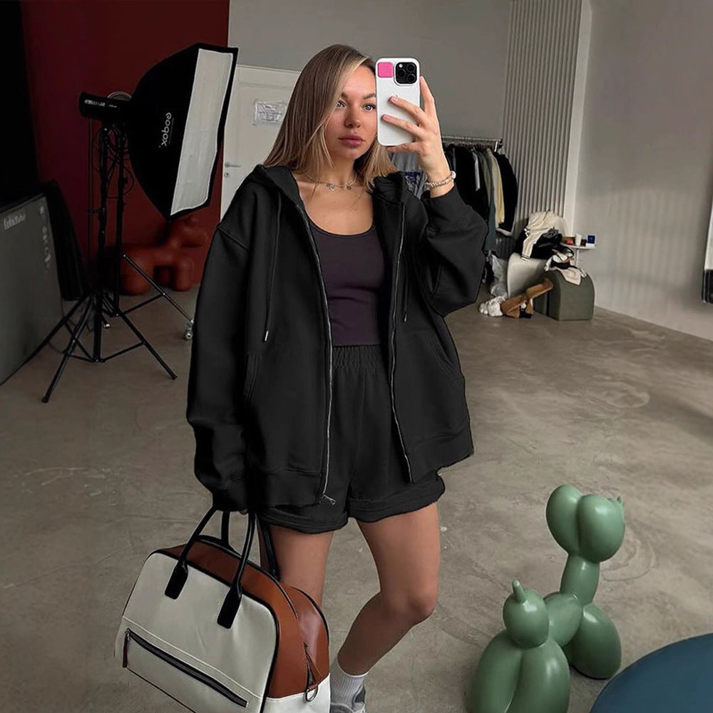 Damen bequeme Sweatshorts mit Oversized Hoodie Drune