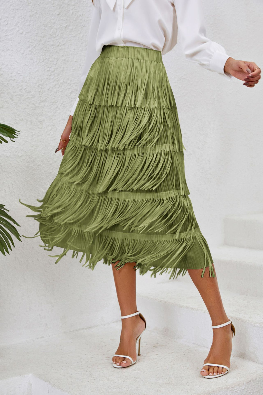 Damen Rock mit fransigem Design und schwingenden Lagen Drune