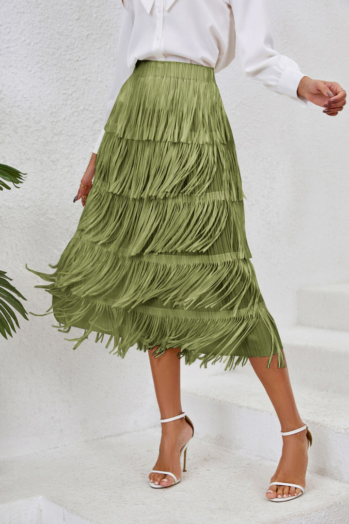 Damen Rock mit fransigem Design und schwingenden Lagen Drune