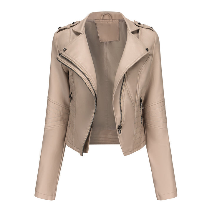 Damen stylische Bikerjacke mit asymmetrischem Reißverschluss und Detailnähten Drune