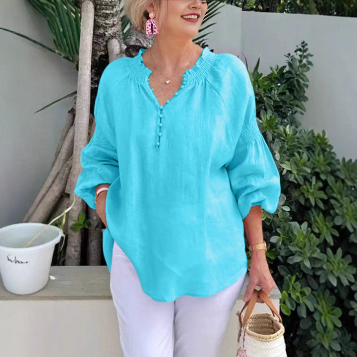 Damen luftige Bluse mit Smock-Ärmeln Drune
