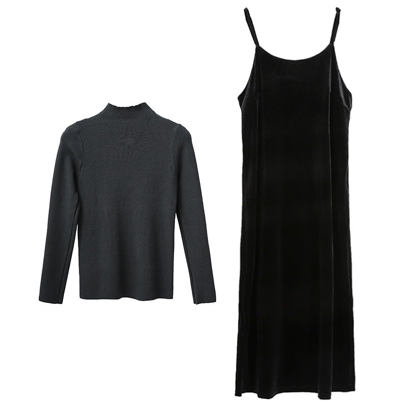 Damen nan elegantes Samt-Camisole-Maxikleid mit schmalen Trägern, geradem Fall und fließender Silhouette Drune