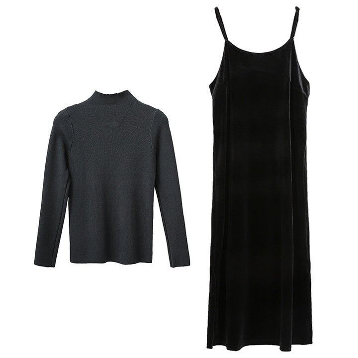 Damen nan elegantes Samt-Camisole-Maxikleid mit schmalen Trägern, geradem Fall und fließender Silhouette Drune