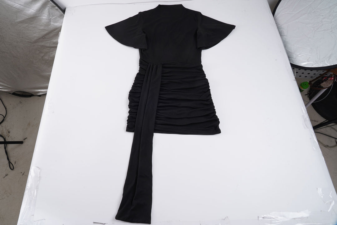 Damen körperbetontes Minikleid mit Raffungen und langen Drapierungen Drune