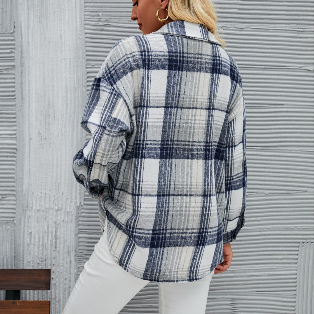 Damen lässige Flanell-Hemdjacke mit Karomuster Drune