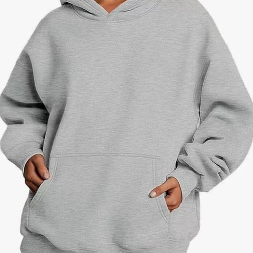 Damen nan extralanger Oversize-Kapuzenpullover im Boxy-Schnitt mit Kängurutasche und geripptem Abschluss Drune