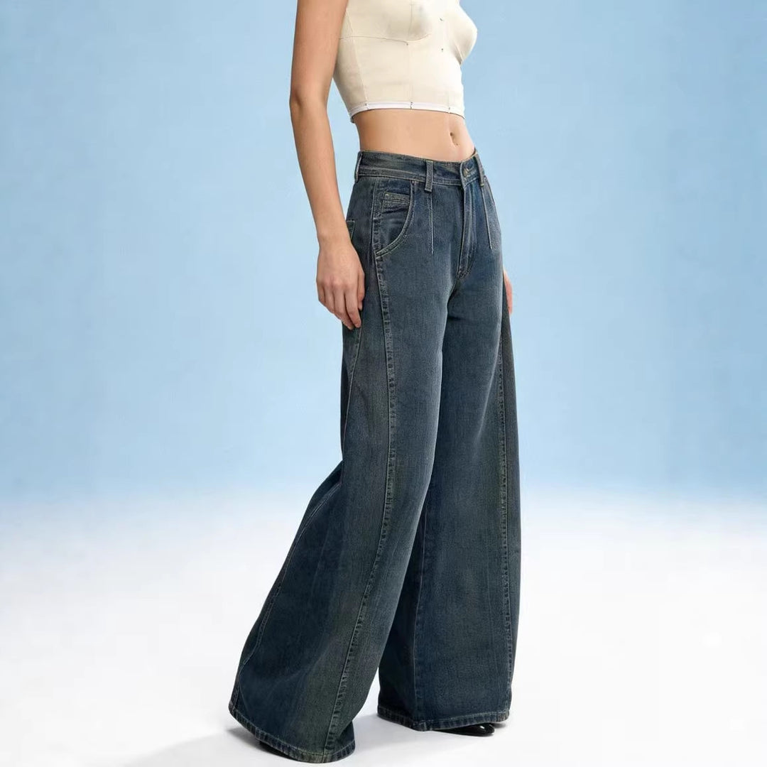 Damen weite Denim-Jeans mit hohem Bund und klassischem Schnitt Drune
