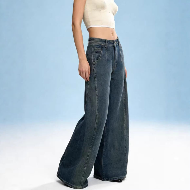 Damen weite Denim-Jeans mit hohem Bund und klassischem Schnitt Drune