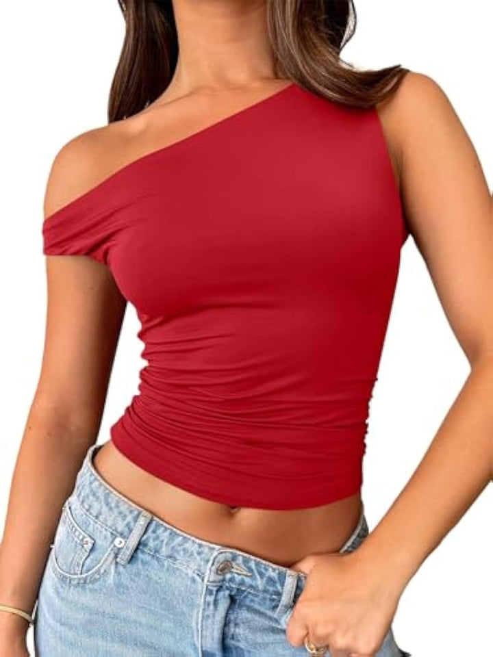 Damen asymmetrisches Oberteil mit Raffung Drune
