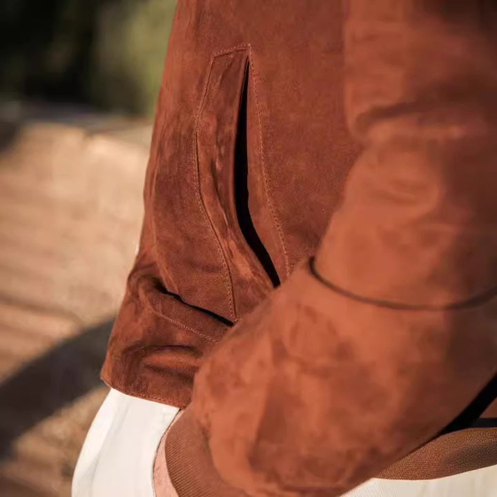 Herren hochwertige Wildlederjacke mit steigendem Kragen Drune