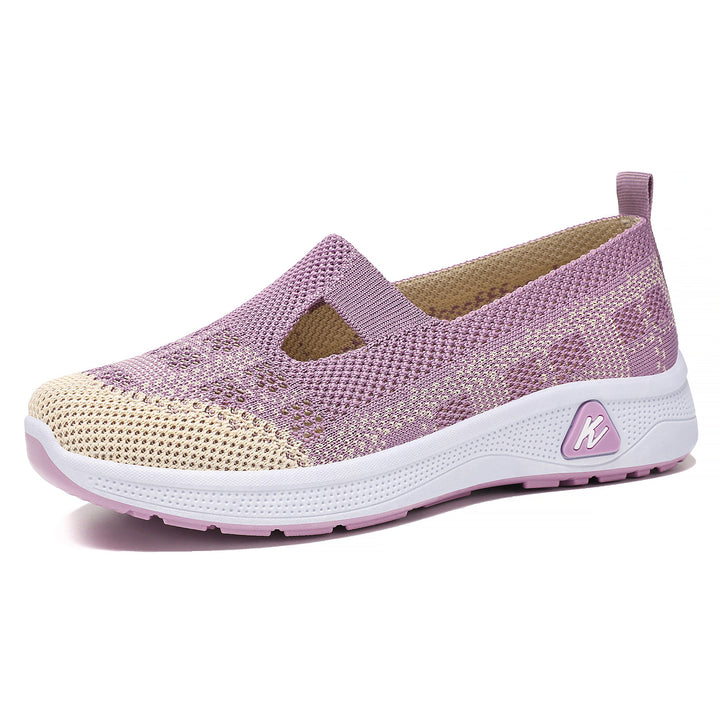 Damen nan leichter gestrickter Slip-On Mary-Jane-Sneaker mit Cut-Out, atmungsaktivem Strickoberteil und dämpfender Komfortsohle Drune