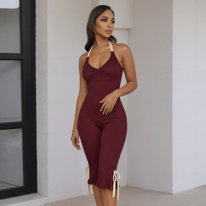Damen Eleganter Jumpsuit mit Wickeldetails und fließendem Bein Drune