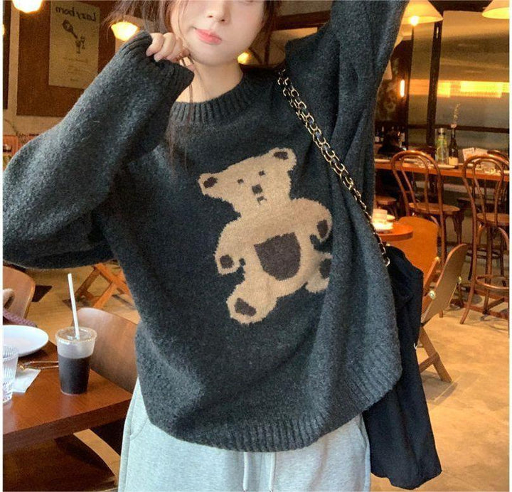 Damen Strickpullover mit bärigem Motiv Drune