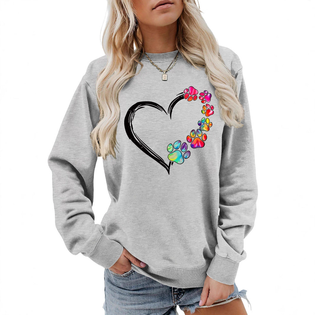 Damen Sweatshirt mit kreativem Pfotenherz-Design Drune