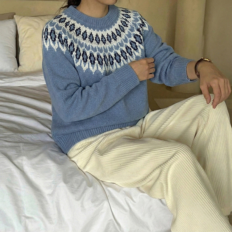 Damen Strickpullover mit nordischem Muster und lockerer Passform Drune