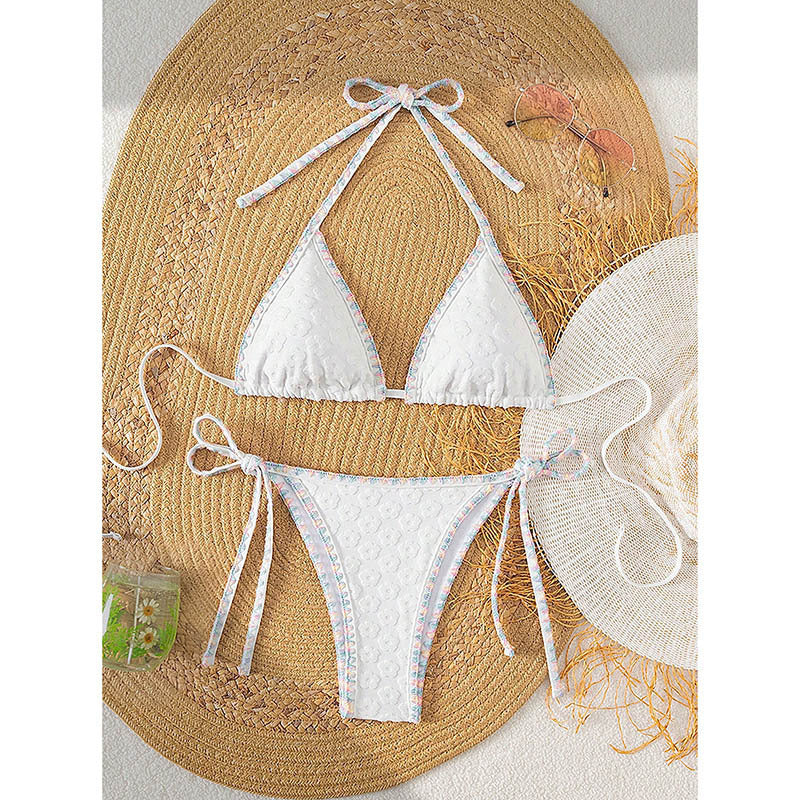 Damen Triangel-Bikini mit raffinierten Bindebändern und floralen Akzenten Drune