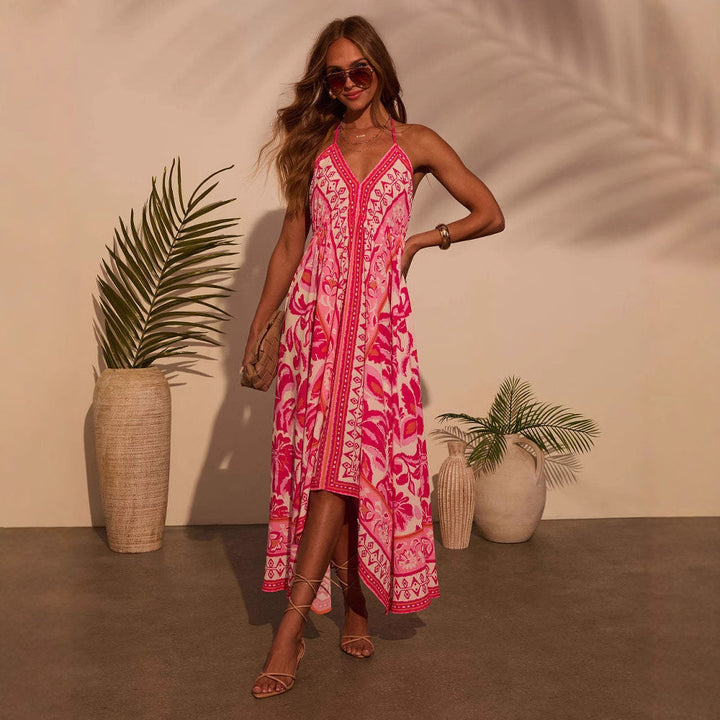 Damen Luftiges Maxikleid mit verspieltem Halterneck-Design und floralen Akzenten Drune