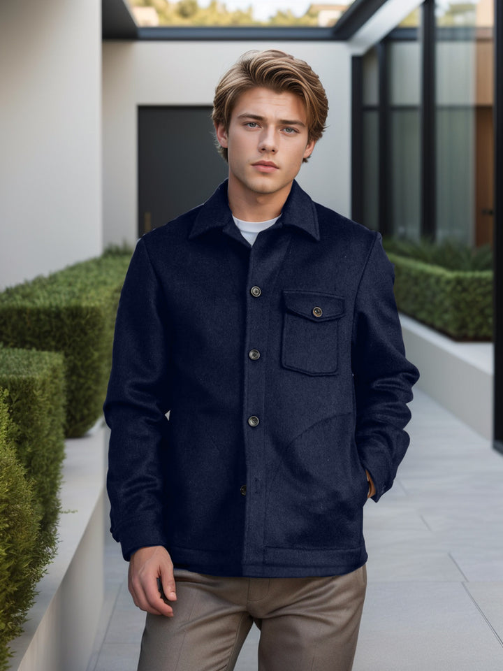 Herren modische Wolljacke mit Brusttasche und Knopfdetails Drune