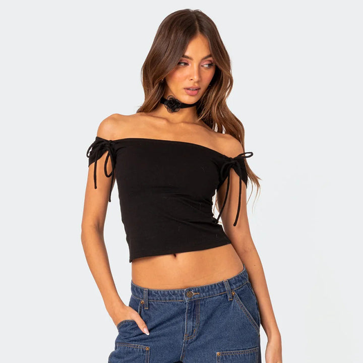 Damen Trägertop mit Off-Shoulder-Design und Bindegurten Drune