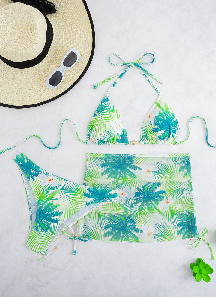 Damen Bikini-Set mit elegantem Wickelrock und tropischem Design Drune