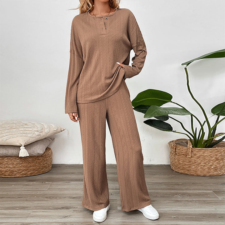 Damen lässiges Strickset mit Pullover und weitem Hose Drune