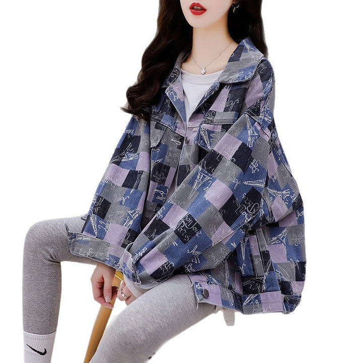 Damen Jeansjacke im Oversized-Schnitt mit auffälligem Muster Drune