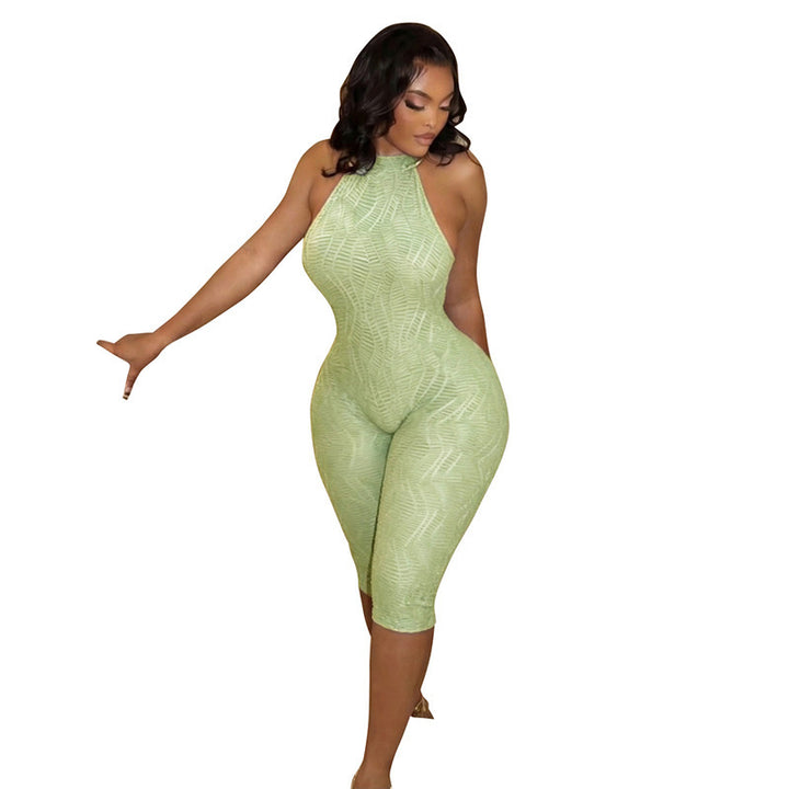 Damen Figurbetonter Jumpsuit mit Halterneck und raffinierter Textur Drune
