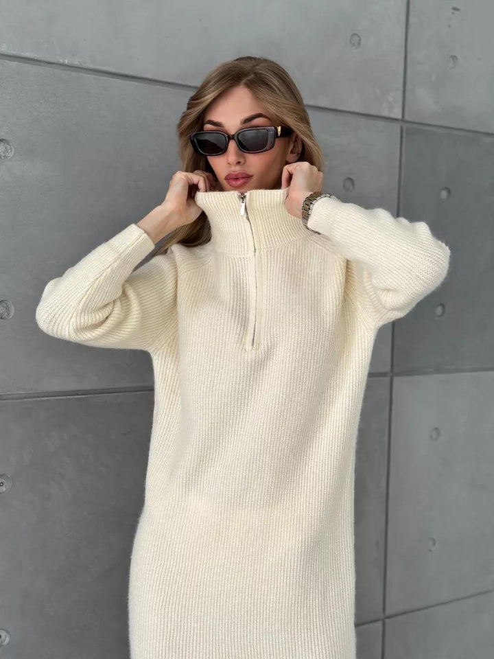 Damen Strickkleid mit hohem Kragen und Reißverschluss Drune