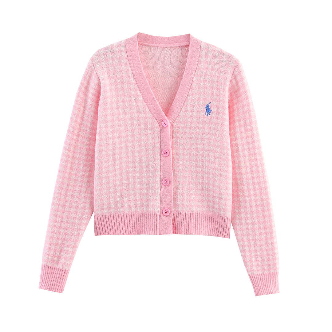 Damen Strickjacke mit Karomuster und Knopfdetails Drune